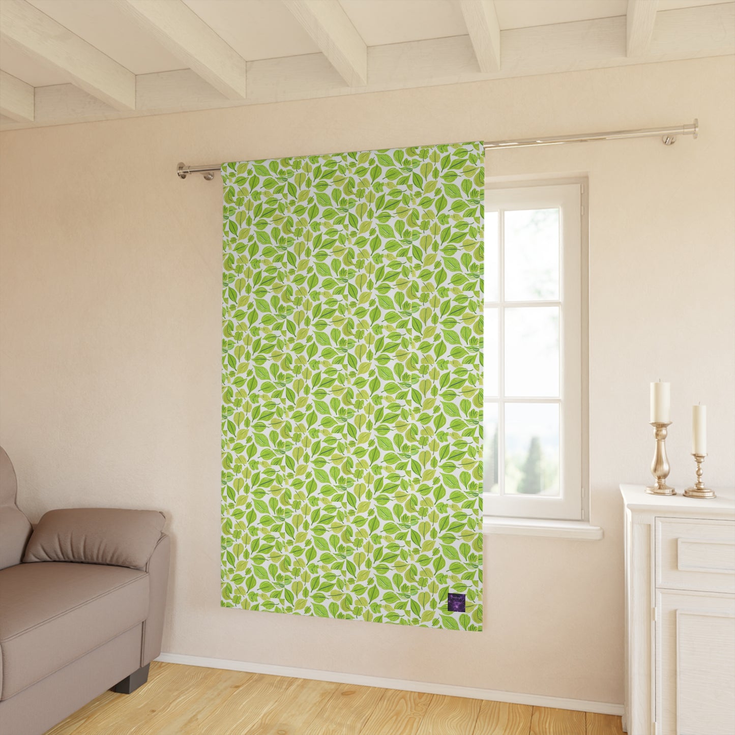 Green Leaves Window Curtains (1 Piece)