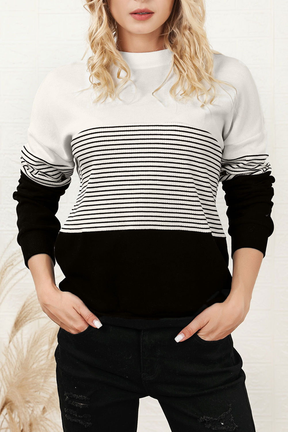 Striped Color Block Long Sleeve Knit Top