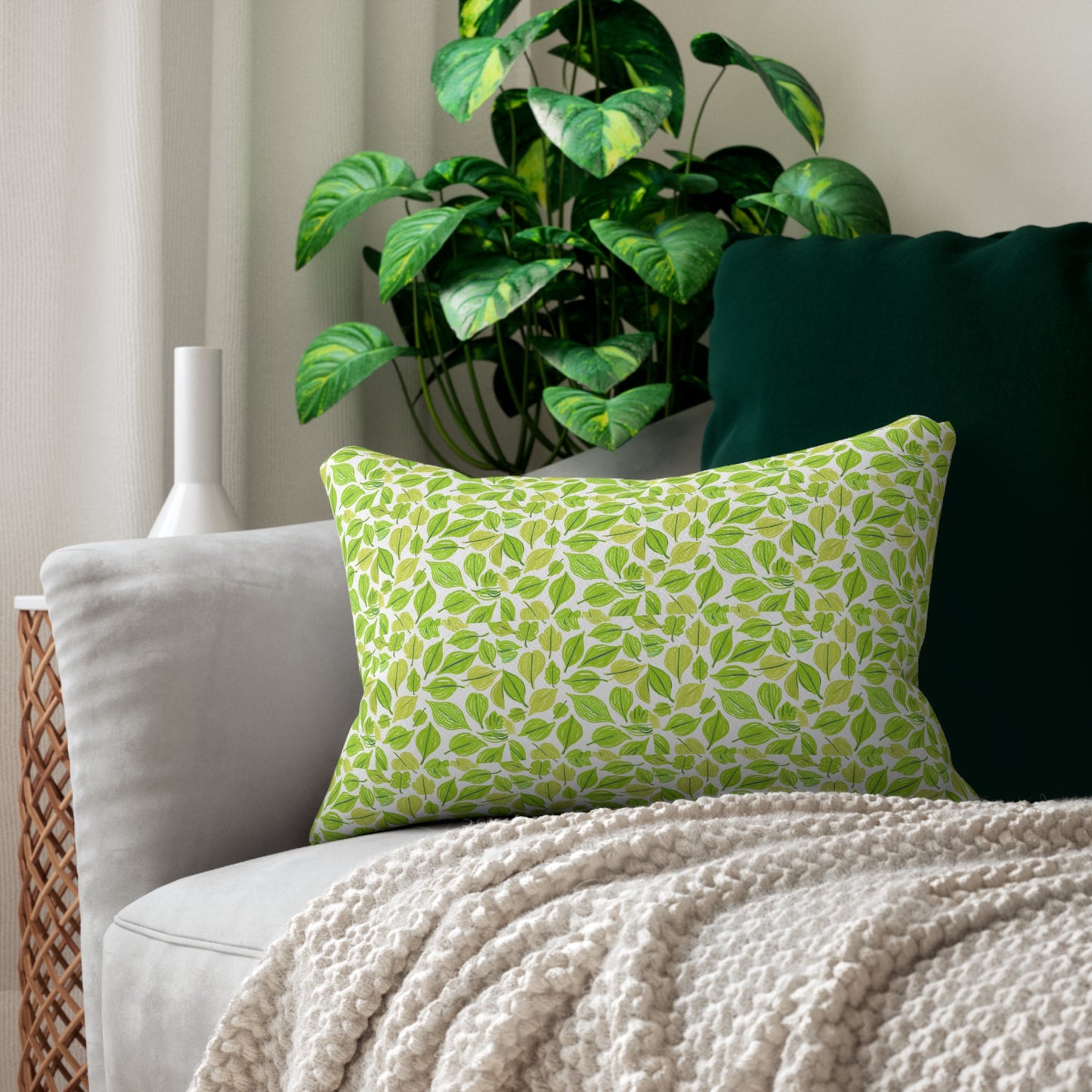 Vibrant Green Leaf Lumbar Pillow - Nature-Inspired Home Decor