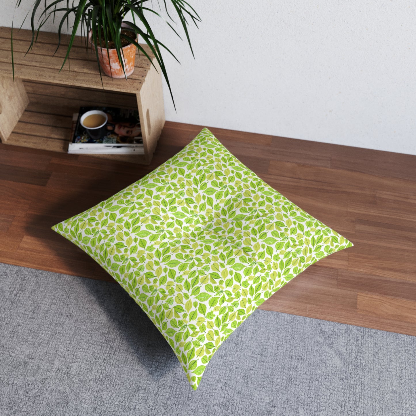 Green Leaves Tufted Floor Pillow