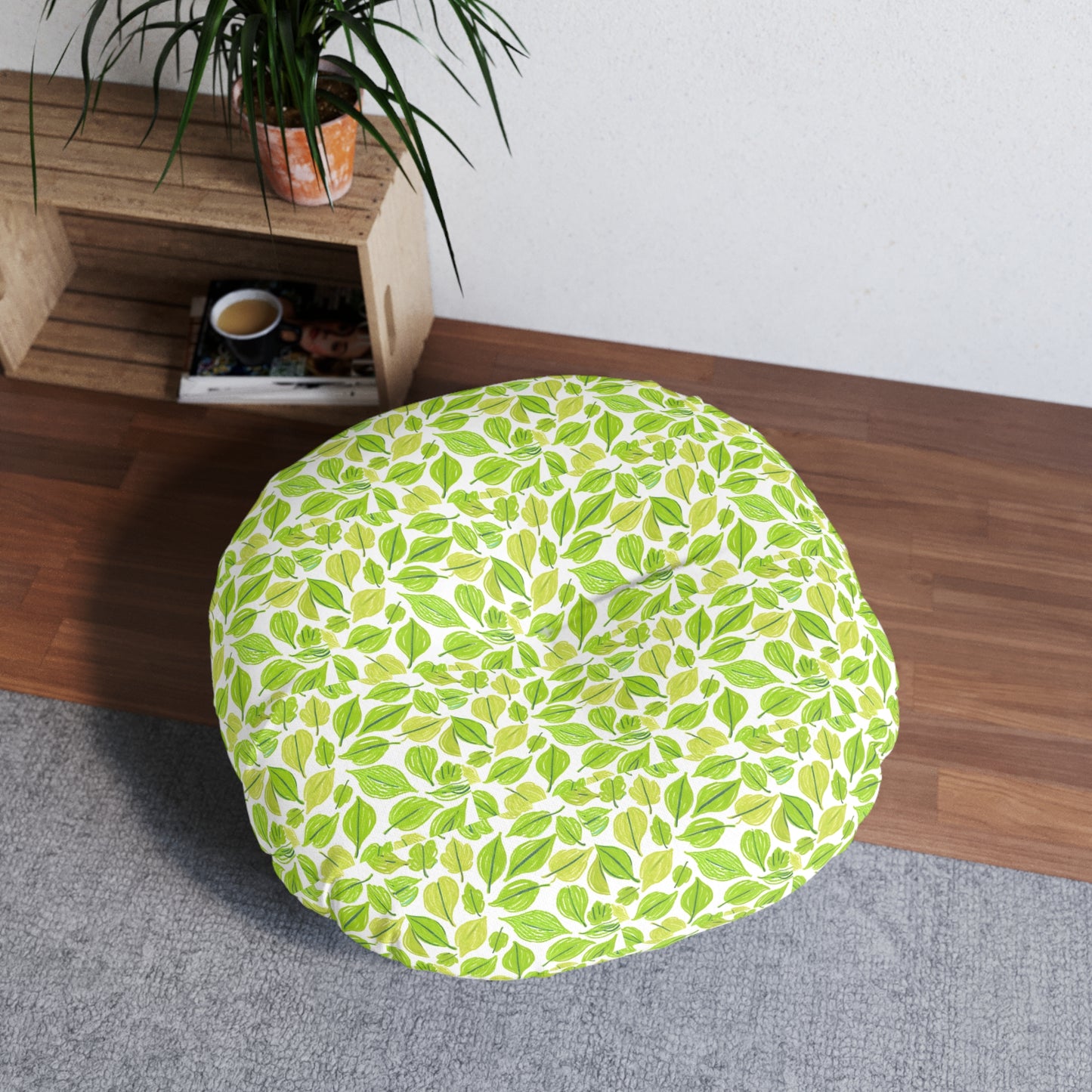 Green Leaves Tufted Floor Pillow