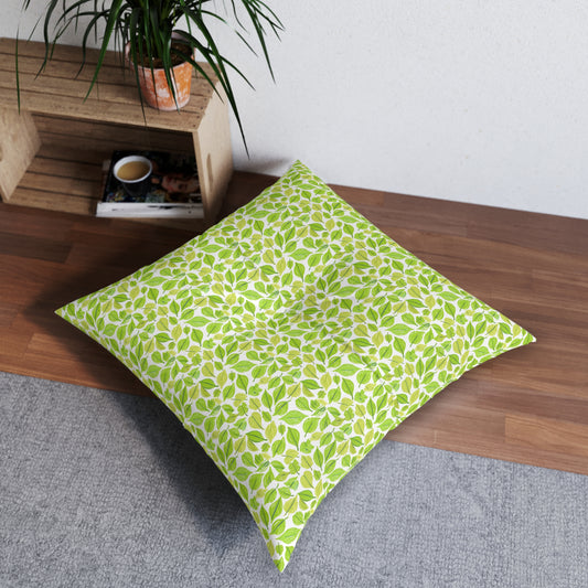 Green Leaves Tufted Floor Pillow